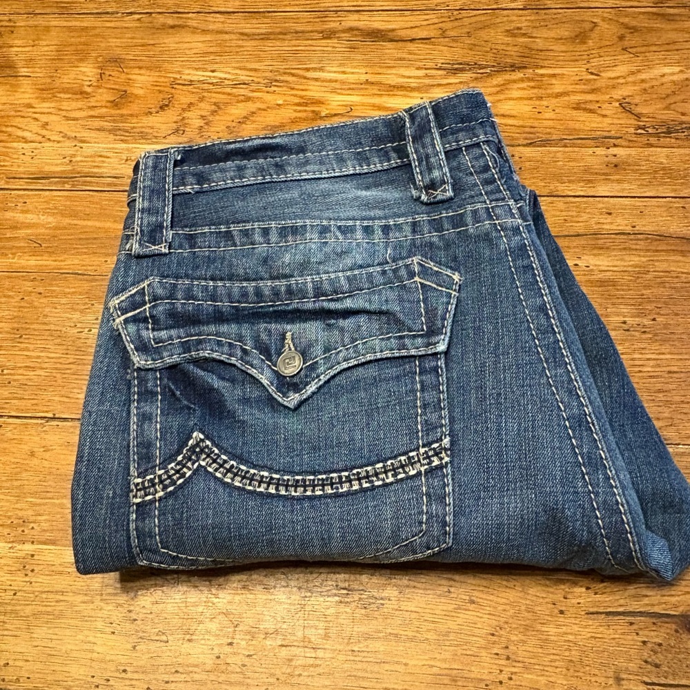 Y2k-Carbon Black Boot Cut Jeans with Embroidered Pockets 36x31